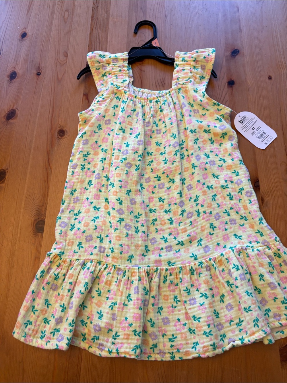 100 percent cotton Yellow Floral Ruffle-Trim Girls' Dress